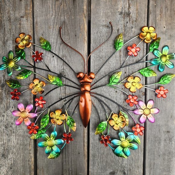 17.5" Metal Flower Butterfly With Acrylic Jewels, Wall Hanging, Wall Decor - Picture 1 of 3